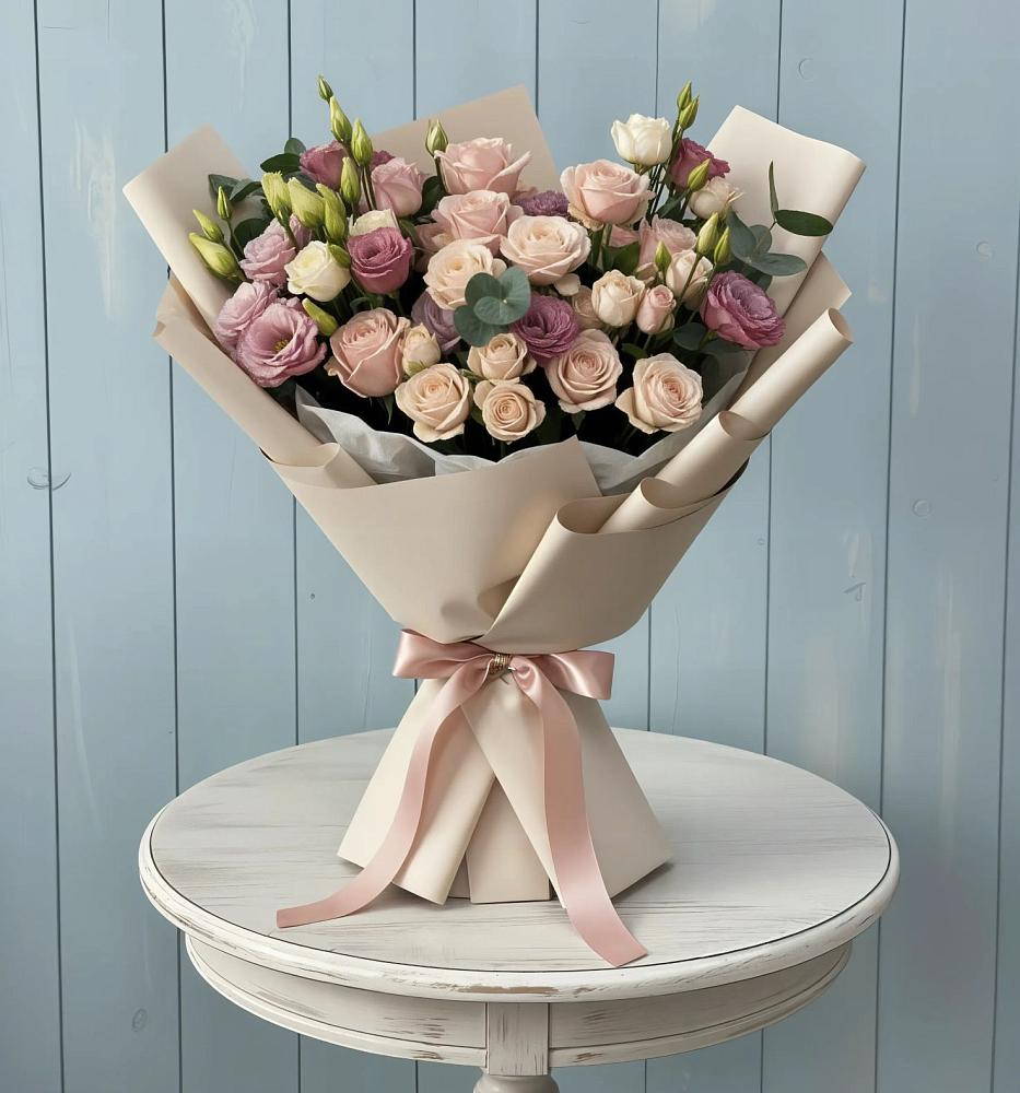 Букет цветов из: Розы и Лизиантусы в Смидовиче