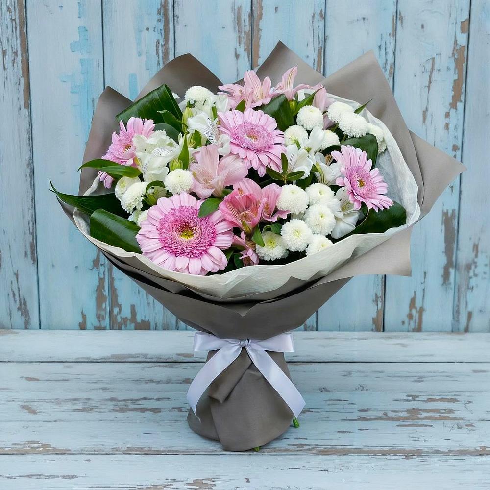 Букет цветов из: Герберы, Альстромерии и Хризантемы в Смидовиче