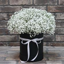 Цветочная композиция из Гипсофила в шляпной коробке в Смидовиче